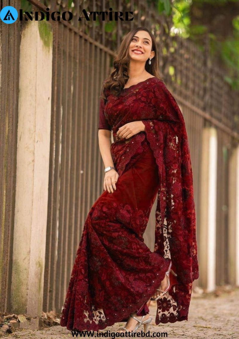 অরিজিনাল ইন্ডিয়ান  ওয়েটলেস  সফট চিনিগুঁড়া   শাড়ী ব্লাউস পিস্ সহ