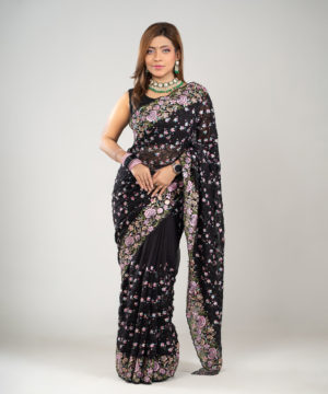 Imported Soft Georgette Gorgeous Black Party Saree With Blouse Piece
