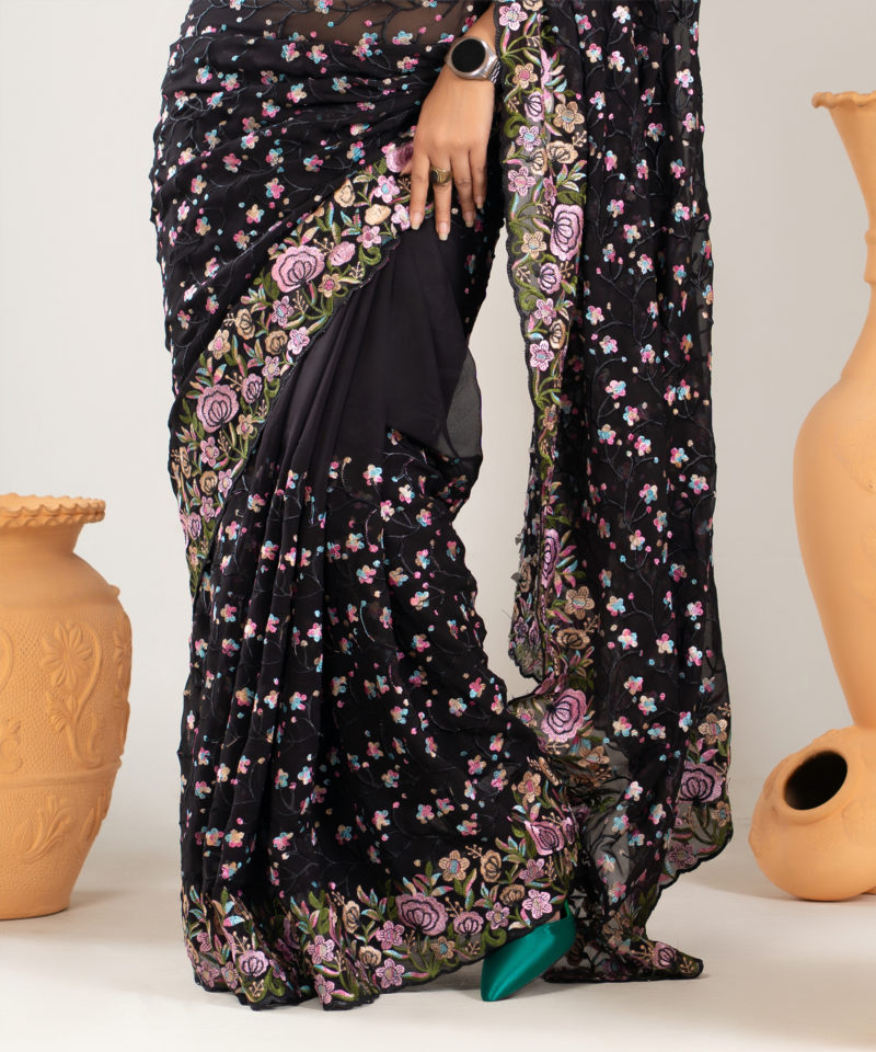 Imported Soft Georgette Gorgeous Black Party Saree With Blouse Piece - Image 3
